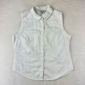 Ophelia Roe Sleeveless Top Womens Regular M White Tie Coastal Linen Button Up